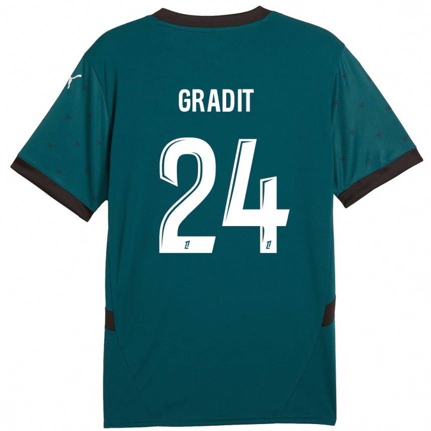 Kinder Fußball Jonathan Gradit #24 Dunkelgrün Auswärtstrikot Trikot 2024/25 T-Shirt Luxemburg