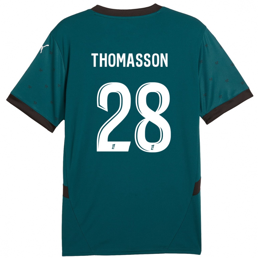 Kinder Fußball Adrien Thomasson #28 Dunkelgrün Auswärtstrikot Trikot 2024/25 T-Shirt Luxemburg