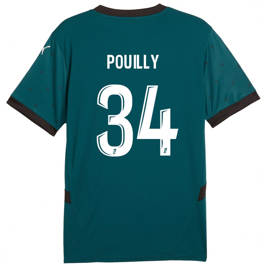 Kinder Fußball Tom Pouilly #34 Dunkelgrün Auswärtstrikot Trikot 2024/25 T-Shirt Luxemburg