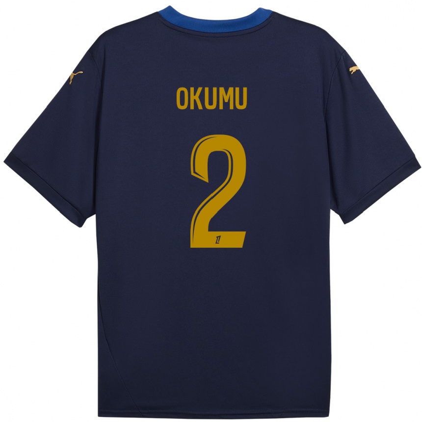 Kinder Fußball Joseph Okumu #2 Marineblau Gold Auswärtstrikot Trikot 2024/25 T-Shirt Luxemburg