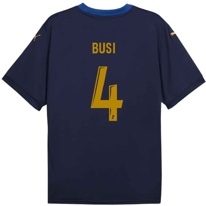 Kinder Fußball Maxime Busi #4 Marineblau Gold Auswärtstrikot Trikot 2024/25 T-Shirt Luxemburg