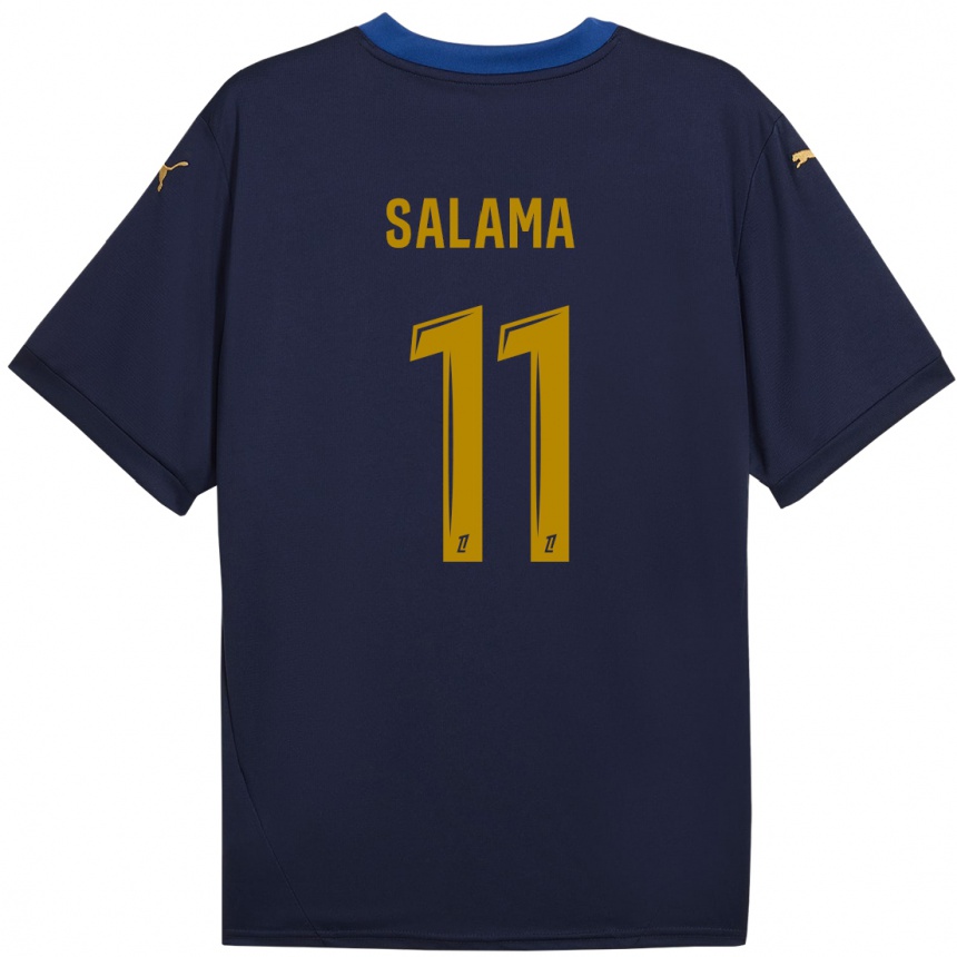 Kinder Fußball Amine Salama #11 Marineblau Gold Auswärtstrikot Trikot 2024/25 T-Shirt Luxemburg