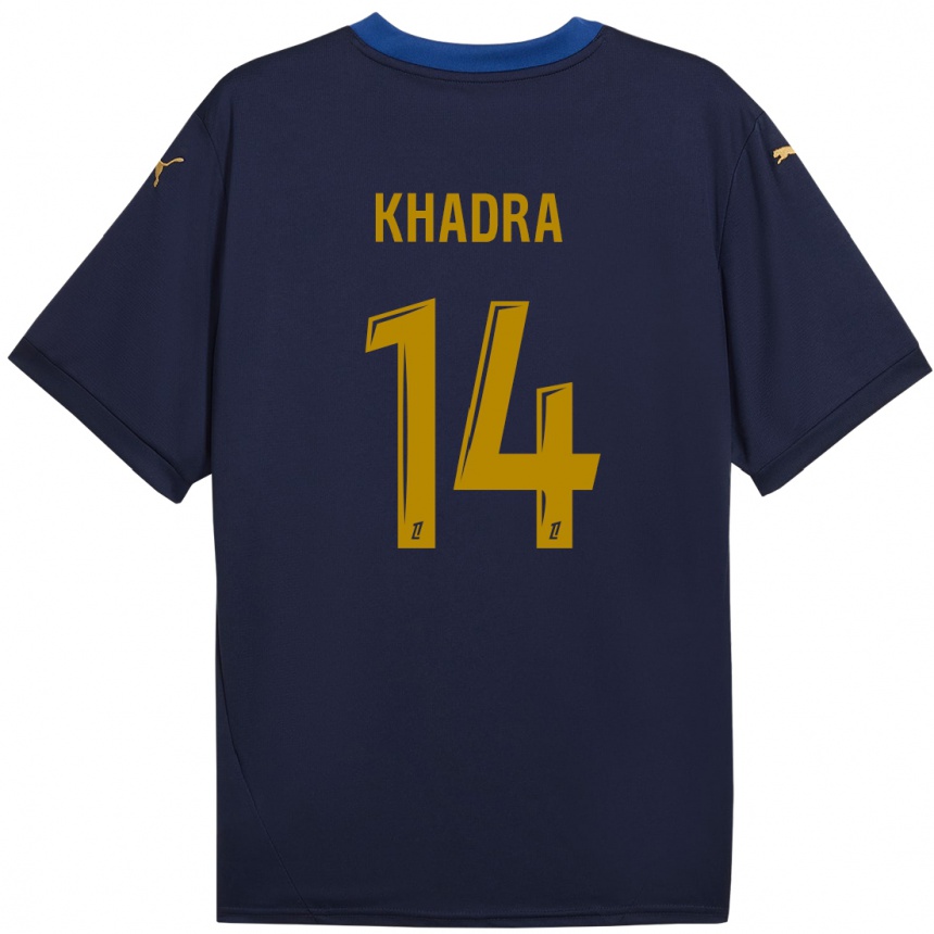 Kinder Fußball Reda Khadra #14 Marineblau Gold Auswärtstrikot Trikot 2024/25 T-Shirt Luxemburg