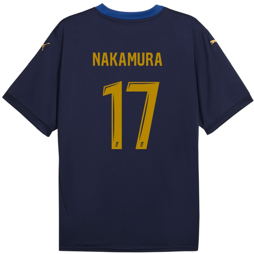 Kinder Fußball Keito Nakamura #17 Marineblau Gold Auswärtstrikot Trikot 2024/25 T-Shirt Luxemburg