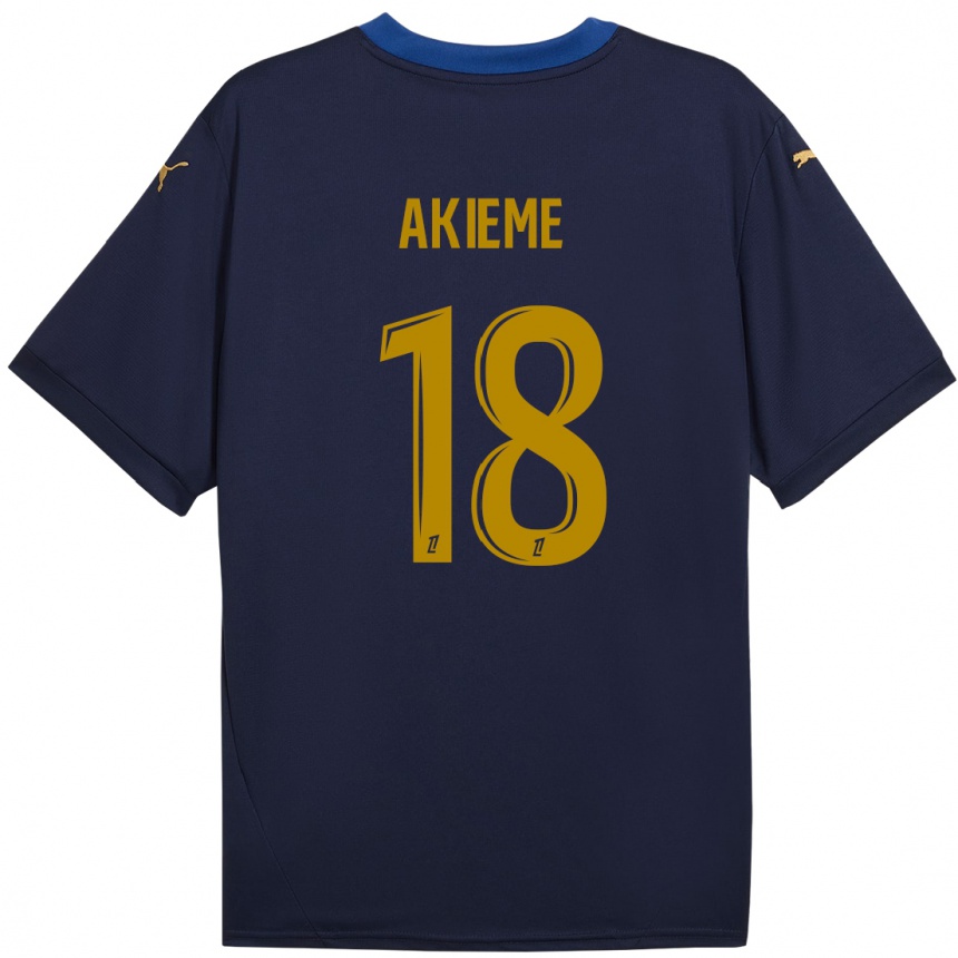 Kinder Fußball Sergio Akieme #18 Marineblau Gold Auswärtstrikot Trikot 2024/25 T-Shirt Luxemburg