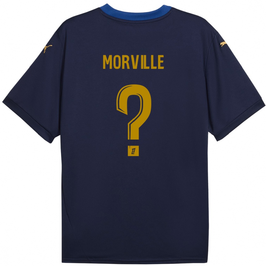 Kinder Fußball Matisse Morville #0 Marineblau Gold Auswärtstrikot Trikot 2024/25 T-Shirt Luxemburg