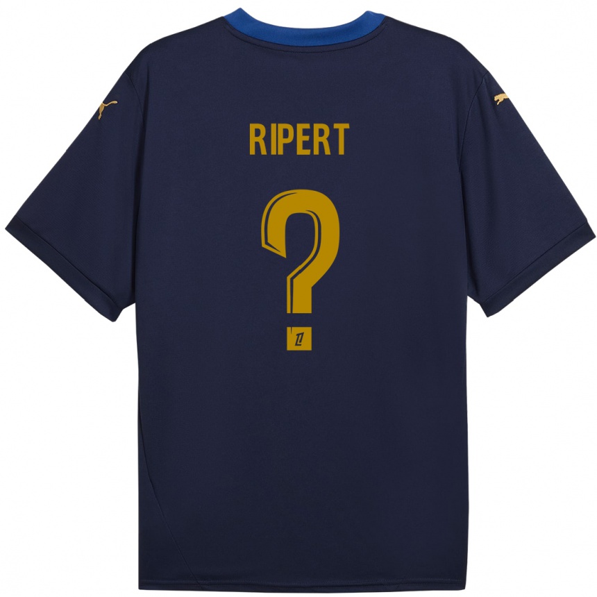 Kinder Fußball Léo Ripert #0 Marineblau Gold Auswärtstrikot Trikot 2024/25 T-Shirt Luxemburg