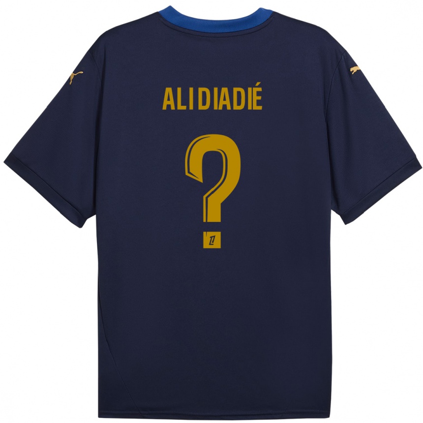 Kinder Fußball Mohamed Ali Diadié #0 Marineblau Gold Auswärtstrikot Trikot 2024/25 T-Shirt Luxemburg