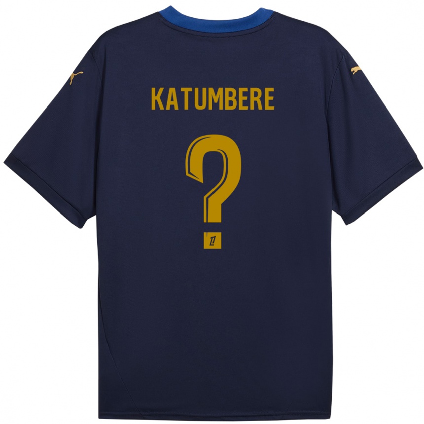 Kinder Fußball Noah Katumbere #0 Marineblau Gold Auswärtstrikot Trikot 2024/25 T-Shirt Luxemburg