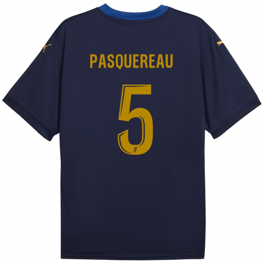 Kinder Fußball Julie Pasquereau #5 Marineblau Gold Auswärtstrikot Trikot 2024/25 T-Shirt Luxemburg