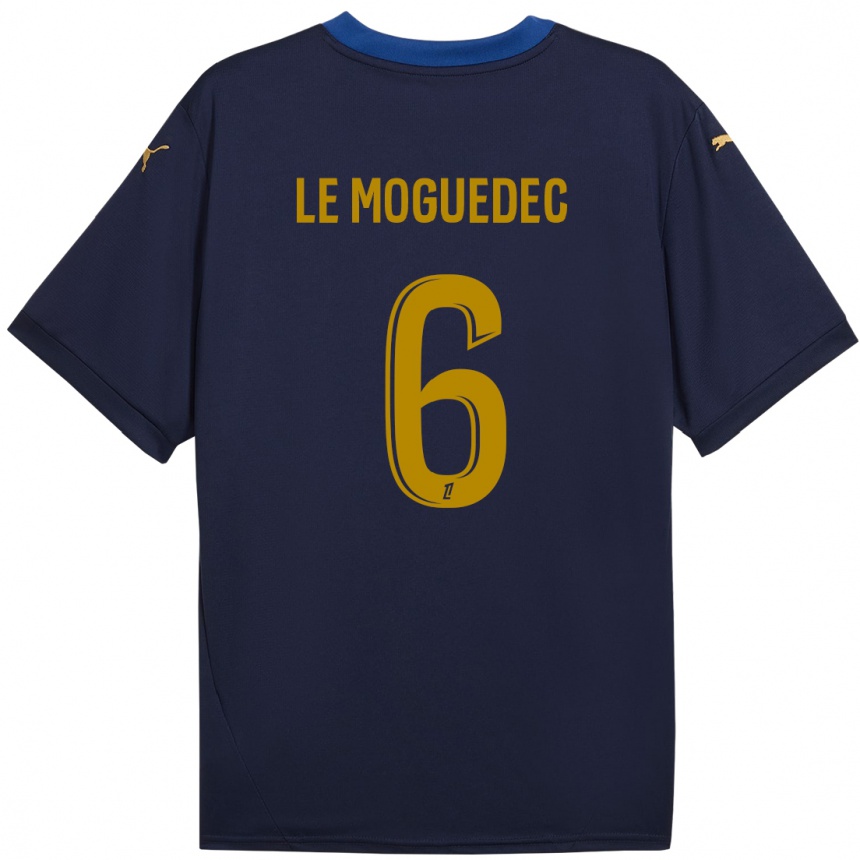 Kinder Fußball Anaële Le Moguédec #6 Marineblau Gold Auswärtstrikot Trikot 2024/25 T-Shirt Luxemburg