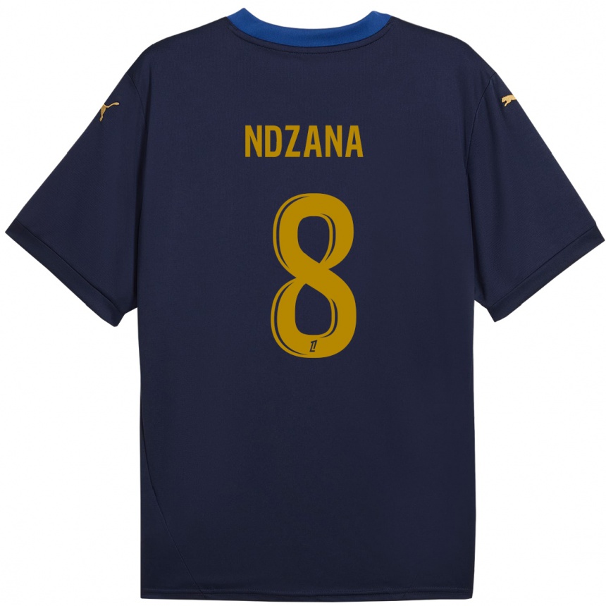 Kinder Fußball Colette Ndzana Fegue #8 Marineblau Gold Auswärtstrikot Trikot 2024/25 T-Shirt Luxemburg