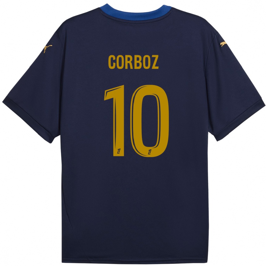 Kinder Fußball Rachel Corboz #10 Marineblau Gold Auswärtstrikot Trikot 2024/25 T-Shirt Luxemburg