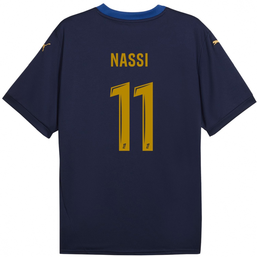 Kinder Fußball Jade Nassi #11 Marineblau Gold Auswärtstrikot Trikot 2024/25 T-Shirt Luxemburg