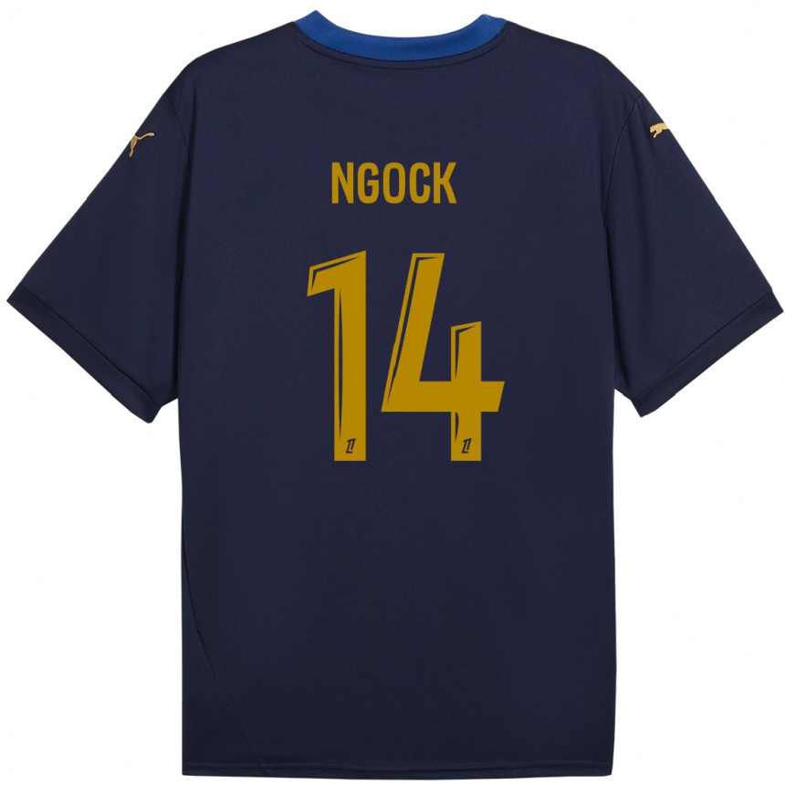 Kinder Fußball Monique Ngock #14 Marineblau Gold Auswärtstrikot Trikot 2024/25 T-Shirt Luxemburg