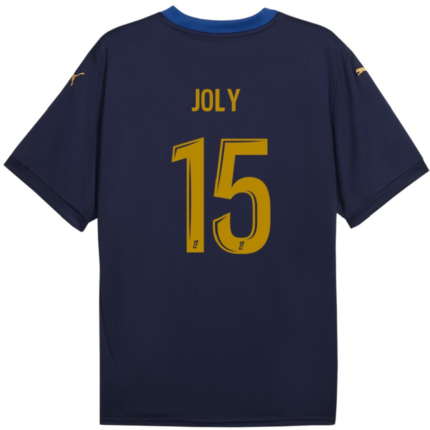 Kinder Fußball Lou-Ann Joly #15 Marineblau Gold Auswärtstrikot Trikot 2024/25 T-Shirt Luxemburg