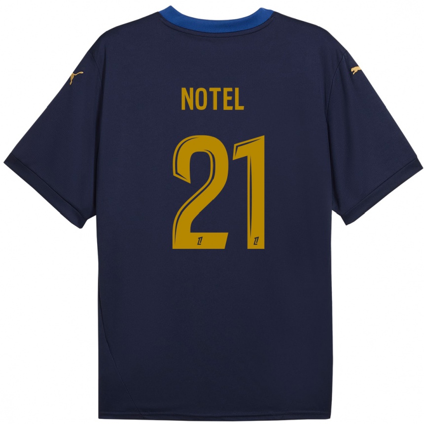 Kinder Fußball Lea Notel #21 Marineblau Gold Auswärtstrikot Trikot 2024/25 T-Shirt Luxemburg