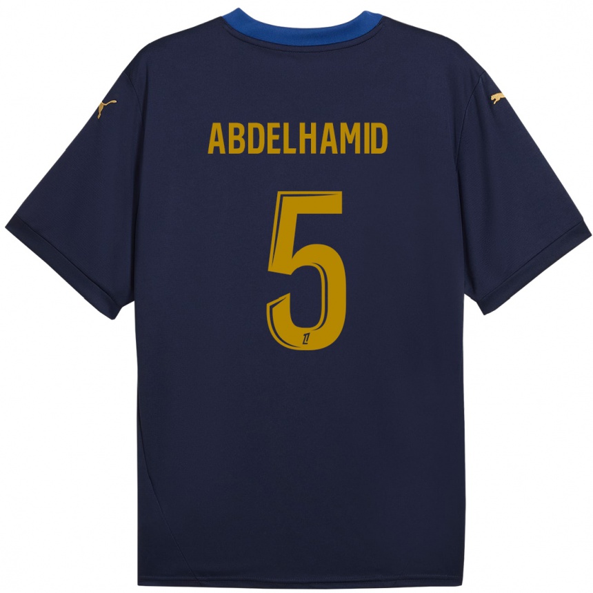 Kinder Fußball Yunis Abdelhamid #5 Marineblau Gold Auswärtstrikot Trikot 2024/25 T-Shirt Luxemburg