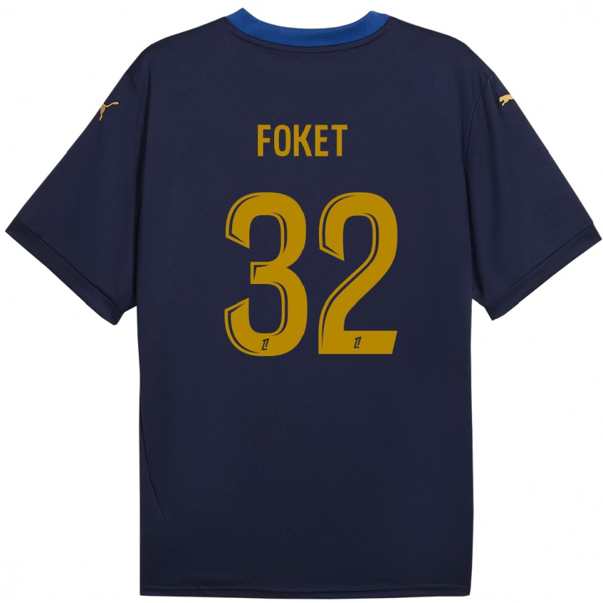 Kinder Fußball Thomas Foket #32 Marineblau Gold Auswärtstrikot Trikot 2024/25 T-Shirt Luxemburg