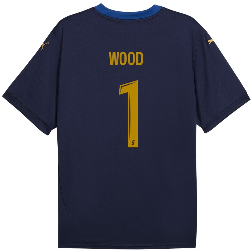 Kinder Fußball Mackenzie Wood #1 Marineblau Gold Auswärtstrikot Trikot 2024/25 T-Shirt Luxemburg