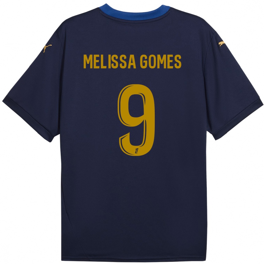 Kinder Fußball Melissa Ferreira Gomes #9 Marineblau Gold Auswärtstrikot Trikot 2024/25 T-Shirt Luxemburg