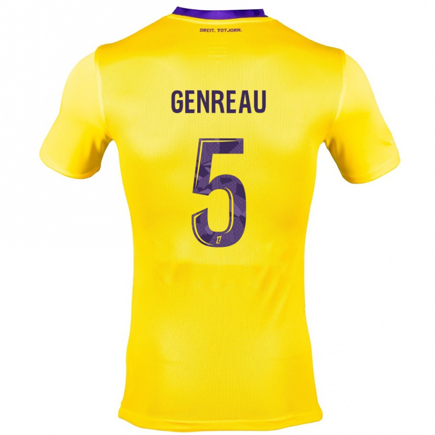 Kinder Fußball Denis Genreau #5 Gelb Lila Auswärtstrikot Trikot 2024/25 T-Shirt Luxemburg