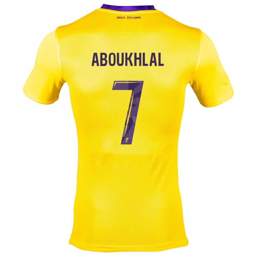 Kinder Fußball Zakaria Aboukhlal #7 Gelb Lila Auswärtstrikot Trikot 2024/25 T-Shirt Luxemburg