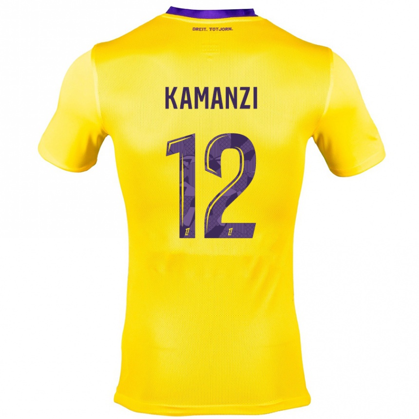 Kinder Fußball Warren Kamanzi #12 Gelb Lila Auswärtstrikot Trikot 2024/25 T-Shirt Luxemburg