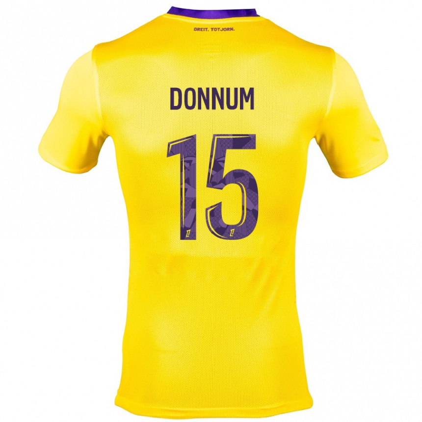 Kinder Fußball Aron Dønnum #15 Gelb Lila Auswärtstrikot Trikot 2024/25 T-Shirt Luxemburg