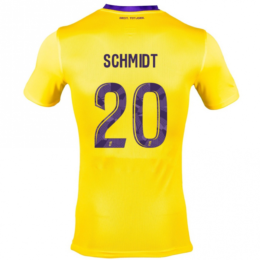 Kinder Fußball Niklas Schmidt #20 Gelb Lila Auswärtstrikot Trikot 2024/25 T-Shirt Luxemburg