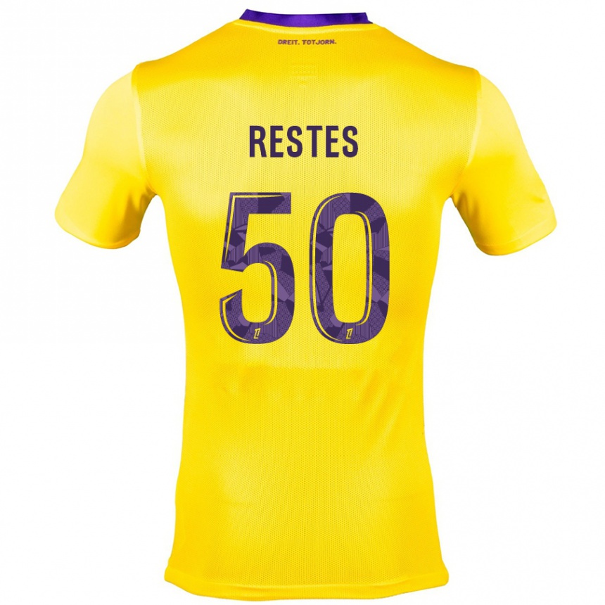 Kinder Fußball Guillaume Restes #50 Gelb Lila Auswärtstrikot Trikot 2024/25 T-Shirt Luxemburg