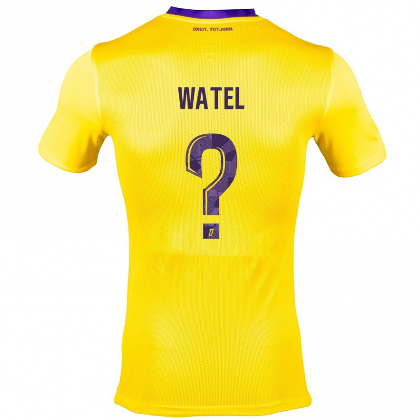 Kinder Fußball Kylian Watel #0 Gelb Lila Auswärtstrikot Trikot 2024/25 T-Shirt Luxemburg