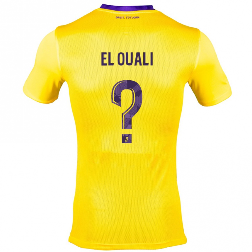 Kinder Fußball Adam El Ouali #0 Gelb Lila Auswärtstrikot Trikot 2024/25 T-Shirt Luxemburg