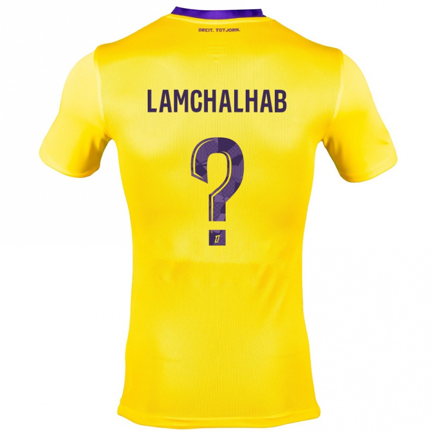 Kinder Fußball Merwan Lamchalhab #0 Gelb Lila Auswärtstrikot Trikot 2024/25 T-Shirt Luxemburg