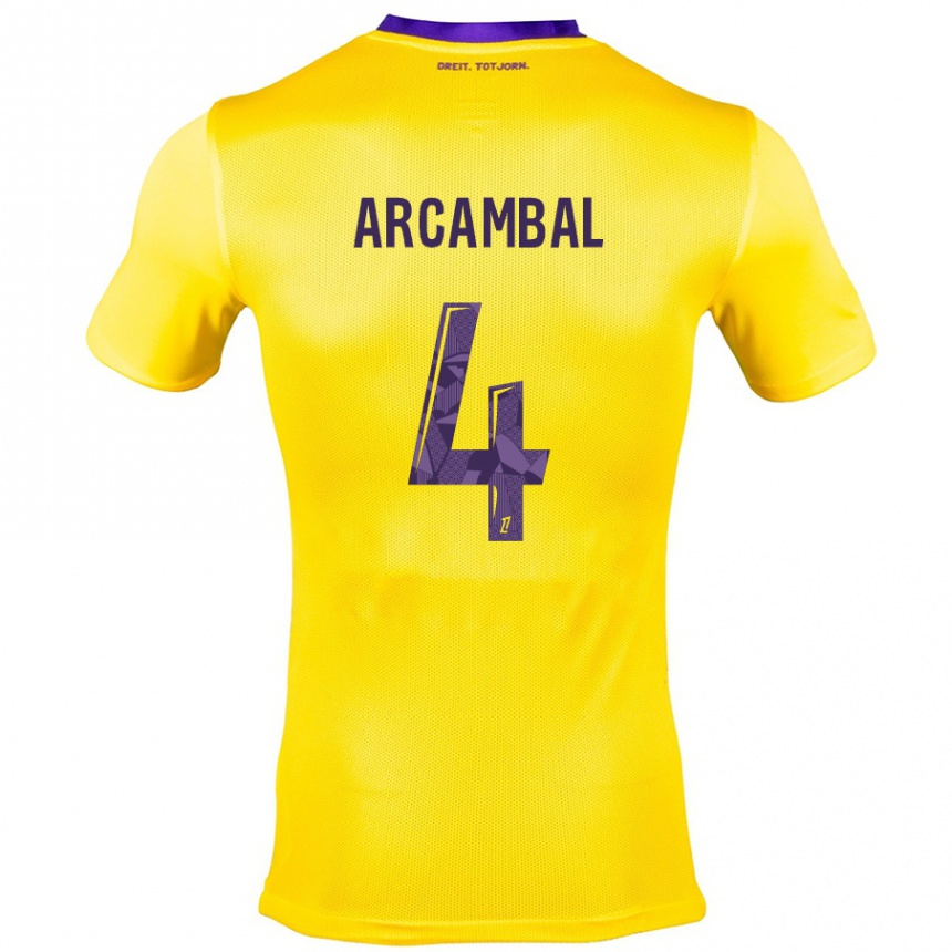 Kinder Fußball Anais Arcambal #4 Gelb Lila Auswärtstrikot Trikot 2024/25 T-Shirt Luxemburg