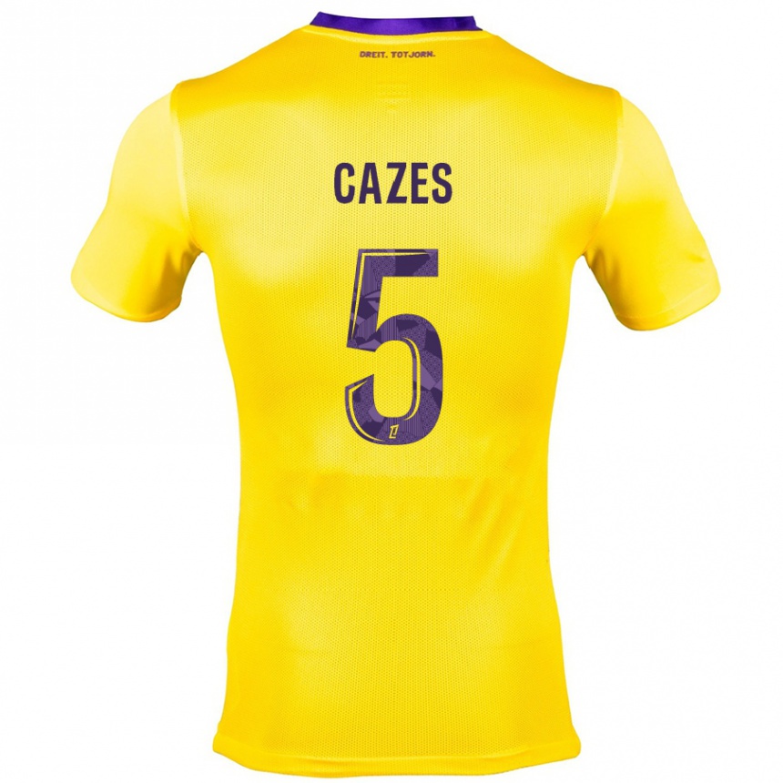 Kinder Fußball Manon Cazes #5 Gelb Lila Auswärtstrikot Trikot 2024/25 T-Shirt Luxemburg