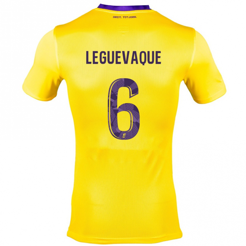 Kinder Fußball Laurie Leguevaque #6 Gelb Lila Auswärtstrikot Trikot 2024/25 T-Shirt Luxemburg