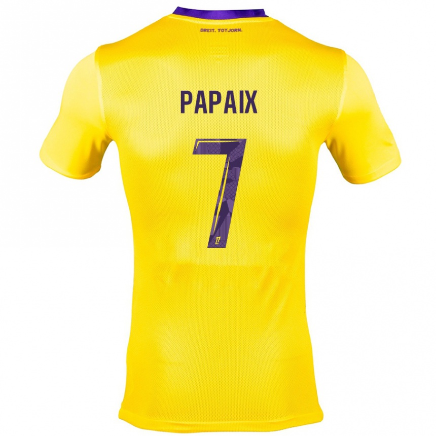 Kinder Fußball Marie Papaix #7 Gelb Lila Auswärtstrikot Trikot 2024/25 T-Shirt Luxemburg