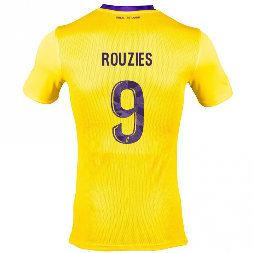 Kinder Fußball Manon Rouzies #9 Gelb Lila Auswärtstrikot Trikot 2024/25 T-Shirt Luxemburg