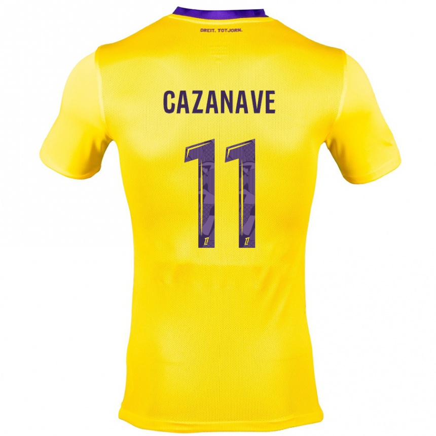 Kinder Fußball Julie Cazanave #11 Gelb Lila Auswärtstrikot Trikot 2024/25 T-Shirt Luxemburg