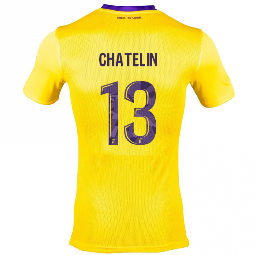 Kinder Fußball Delphin Chatelin #13 Gelb Lila Auswärtstrikot Trikot 2024/25 T-Shirt Luxemburg