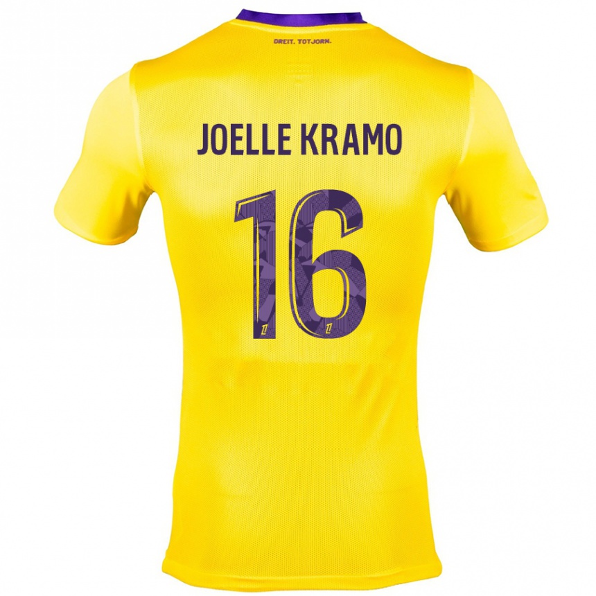 Kinder Fußball Marie Joelle Kramo #16 Gelb Lila Auswärtstrikot Trikot 2024/25 T-Shirt Luxemburg