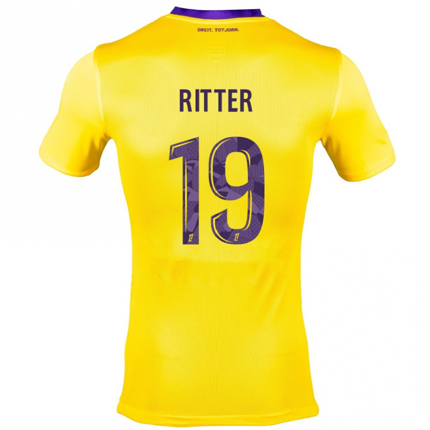 Kinder Fußball Morgane Ritter #19 Gelb Lila Auswärtstrikot Trikot 2024/25 T-Shirt Luxemburg