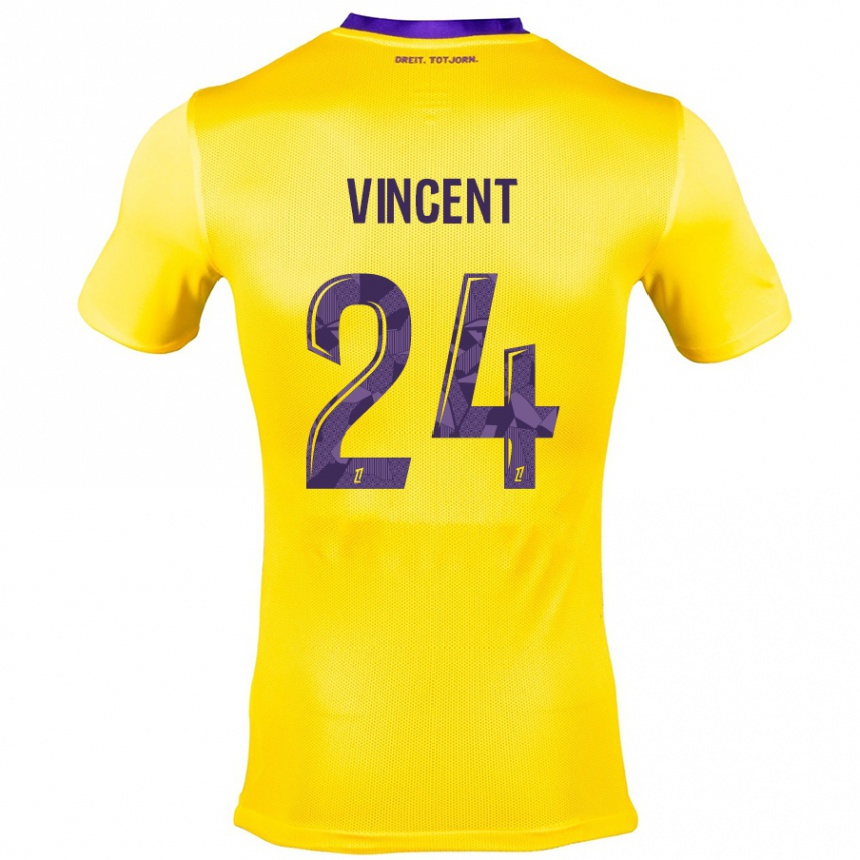 Kinder Fußball Magalie Vincent #24 Gelb Lila Auswärtstrikot Trikot 2024/25 T-Shirt Luxemburg