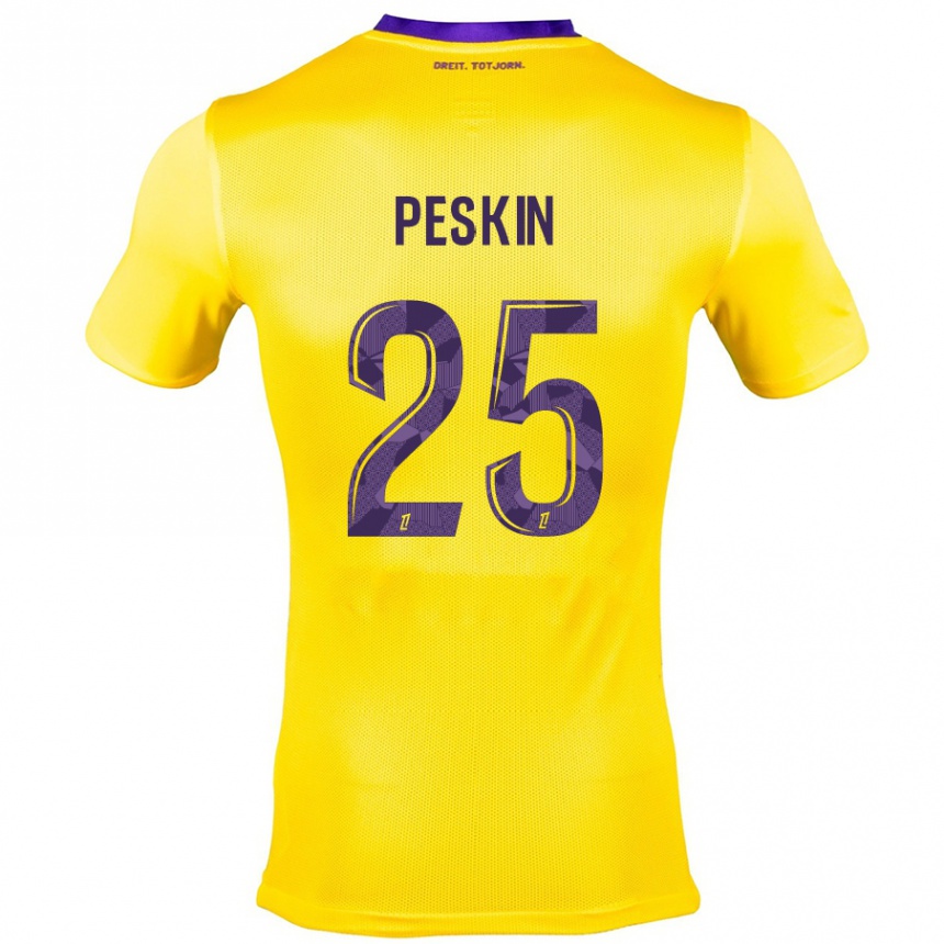 Kinder Fußball Kelso Peskin #25 Gelb Lila Auswärtstrikot Trikot 2024/25 T-Shirt Luxemburg