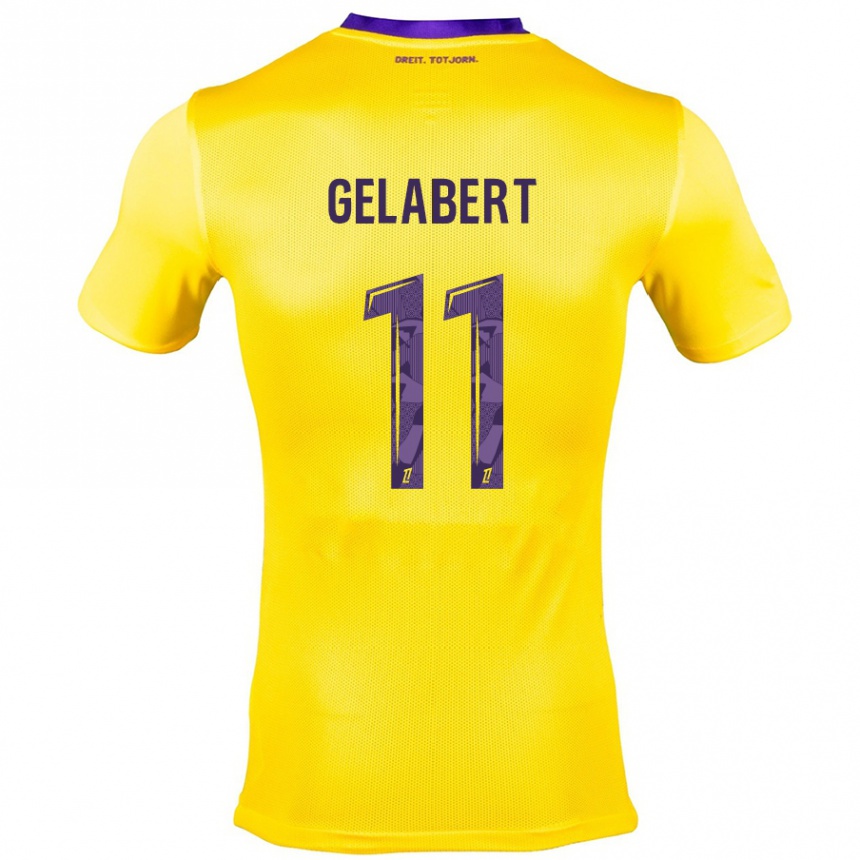 Kinder Fußball César Gelabert #11 Gelb Lila Auswärtstrikot Trikot 2024/25 T-Shirt Luxemburg