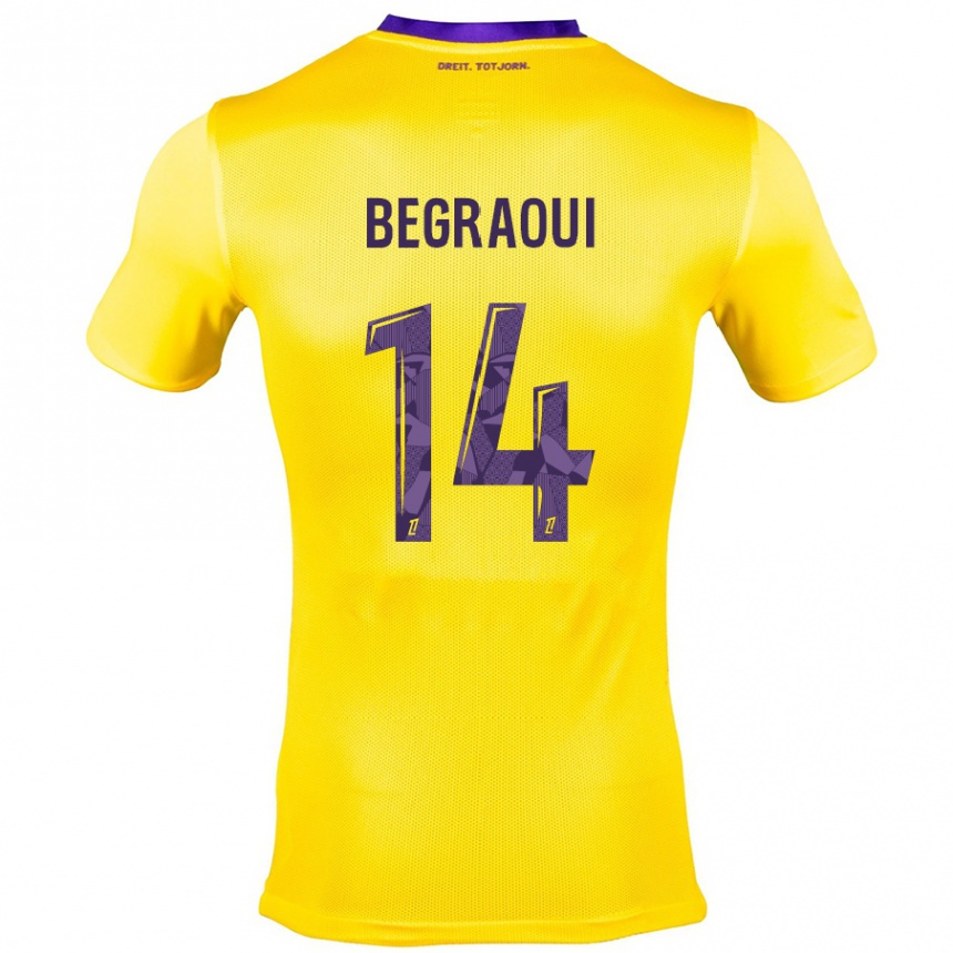 Kinder Fußball Yanis Begraoui #14 Gelb Lila Auswärtstrikot Trikot 2024/25 T-Shirt Luxemburg