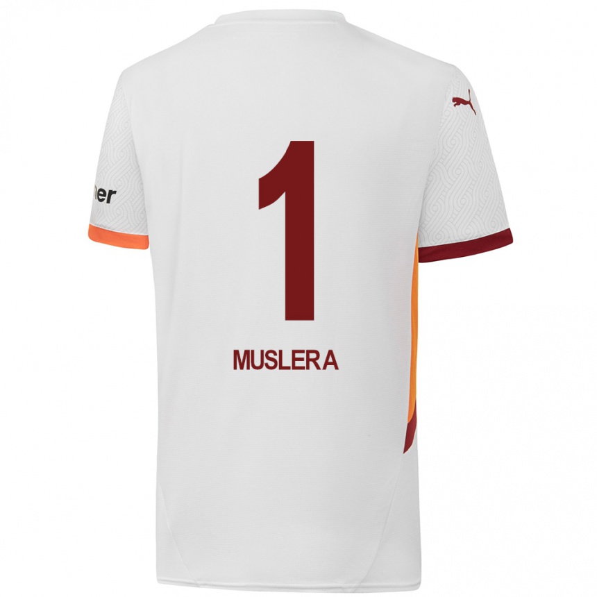 Kinder Fußball Fernando Muslera #1 Weiß Gelb Rot Auswärtstrikot Trikot 2024/25 T-Shirt Luxemburg