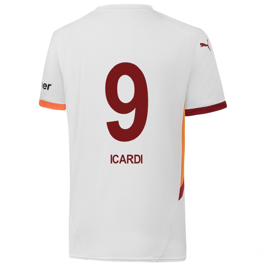 Kinder Fußball Mauro Icardi #9 Weiß Gelb Rot Auswärtstrikot Trikot 2024/25 T-Shirt Luxemburg