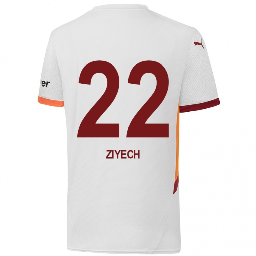 Kinder Fußball Hakim Ziyech #22 Weiß Gelb Rot Auswärtstrikot Trikot 2024/25 T-Shirt Luxemburg